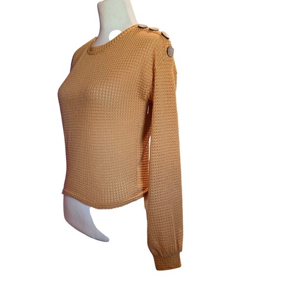 Derek Heart Mustard Textured Knit Cropped Sweater With Button Accents, Medium - Picture 4 of 6